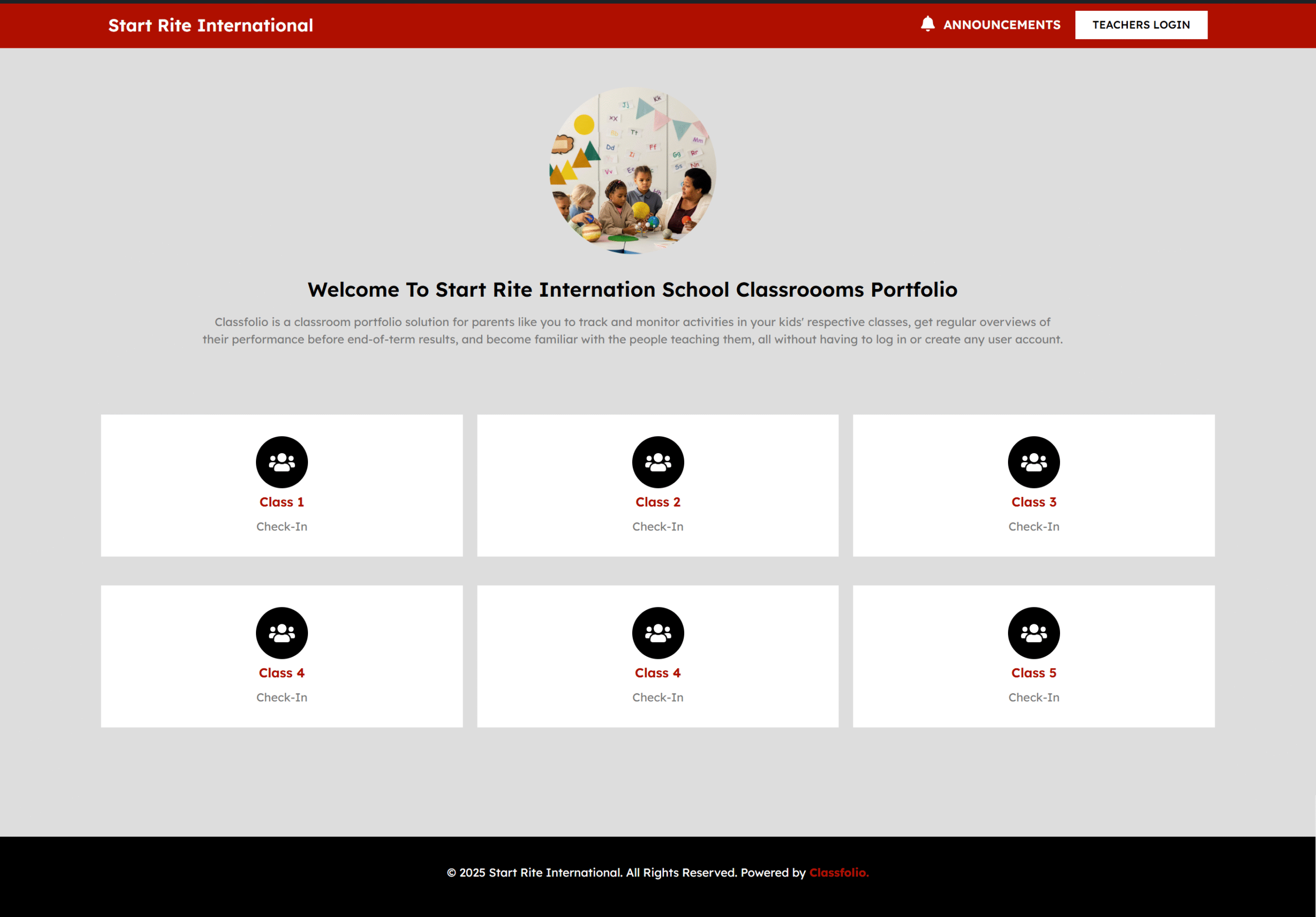 Classfolio Demo Homepage for a School