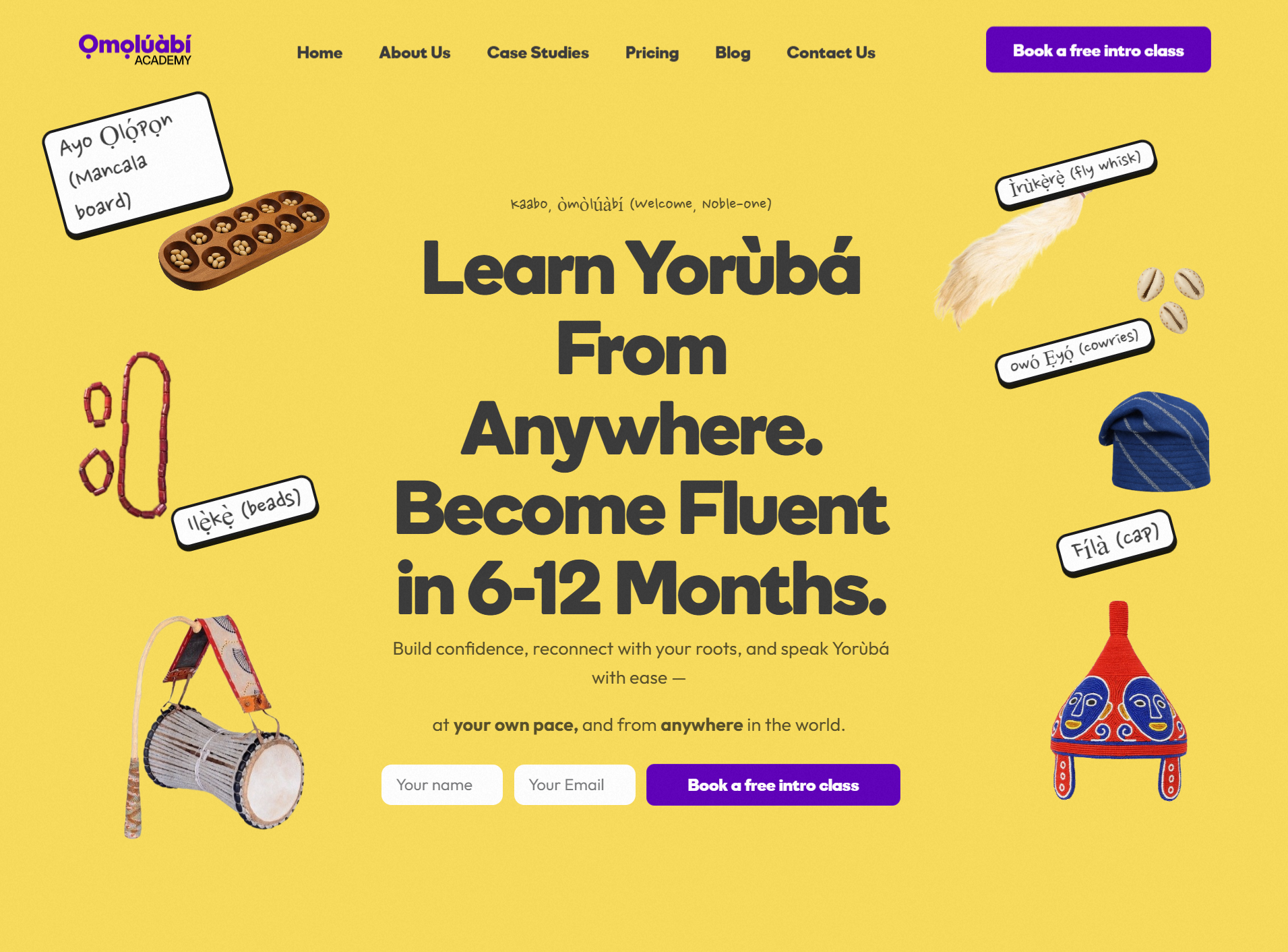 Omoluabi.com Website hero section showing some yoruba cultural elements