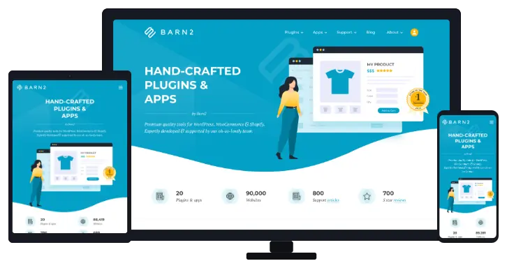 Barn2 website homepage displayed across desktop, tablet, and mobile device mockups on a transparent background.
